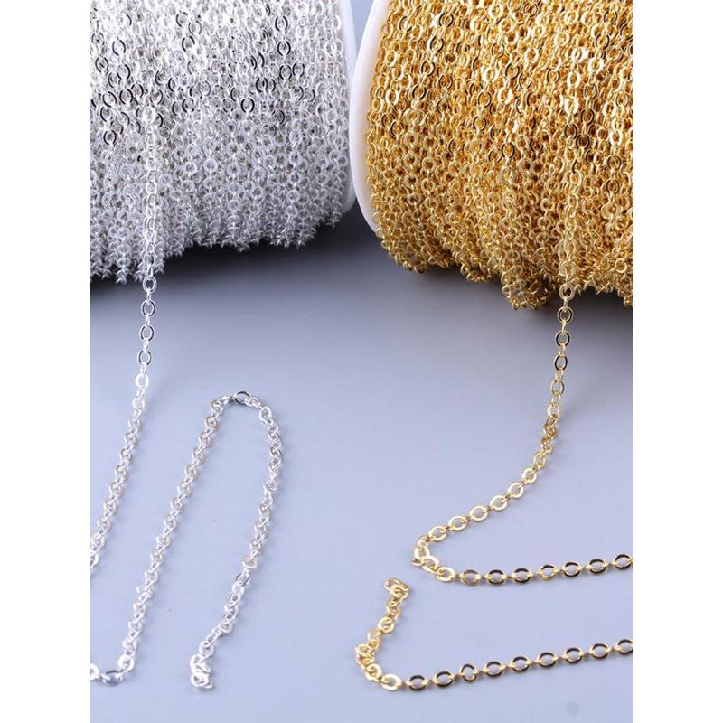 โซ่ทองแดง 2.5 มม.แบน O โซ่บางพู่เครื่องประดับโซ่ Unbreakable O-Chain ต่างหู diy โฮมเมดต่างหูสร้อยคอ
