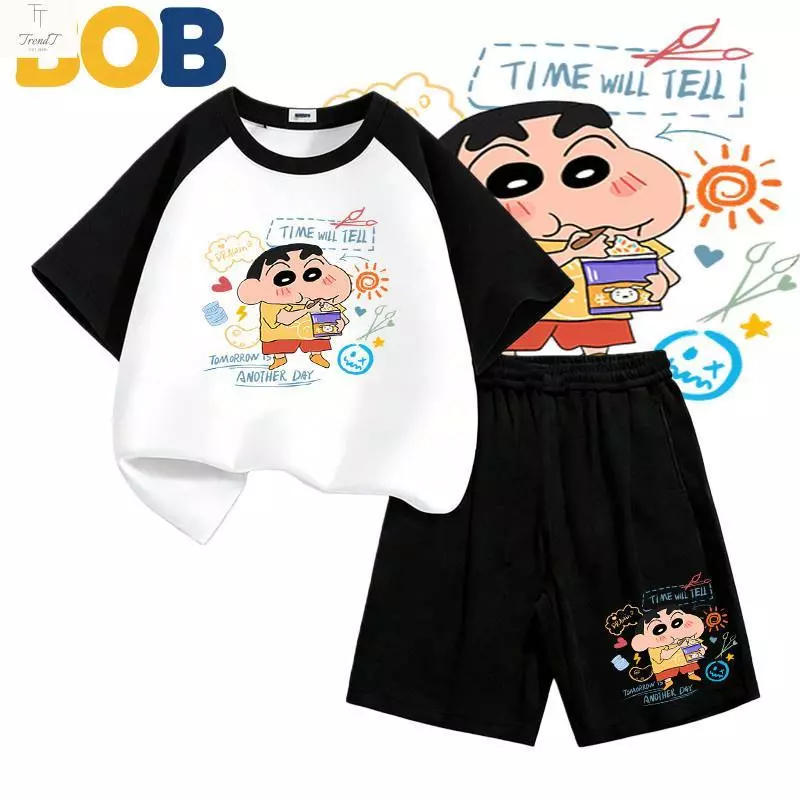 [COD]【จัดส่งไทย】2ชิ้น ชุดแฟชั่นเด็ก ชินจัง Shinchan ลายการ์ตูน NASA เสื้อยืดแขนสั้น+กางเกงขาสั้น สำหรับเด็กอายุ 1-14ปี+（