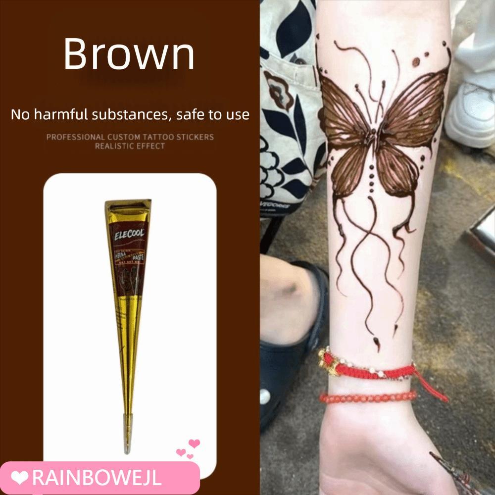 RAINBOWEJL Henna Paste Cone, Easy-To-Use Black Brown Henna Tattoo Cream, Body Art Ink Henna Tattoo