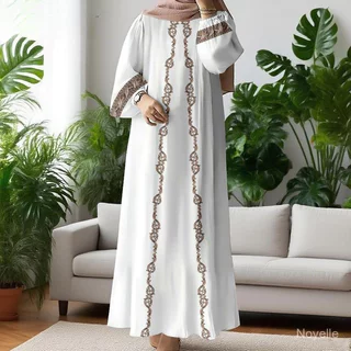 สไตล์ชาติพันธุ์ใหม่ Abaya 2026 – 3D Contrast Stripe พิมพ์บนผ้าสีทึบ,ชุดแม็กซี่ตัดกว้าง,เหมาะสําหรับสวมใส่ทุกวัน & Eid al-Fitr Celebrations, สี T