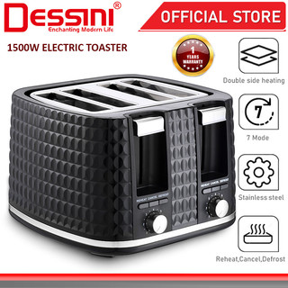DESSINI ITALY 4 Slide Double Sided Electric Bread Toaster Sandwich Maker 7 Levels Pop Up Panini Baking Grill Oven