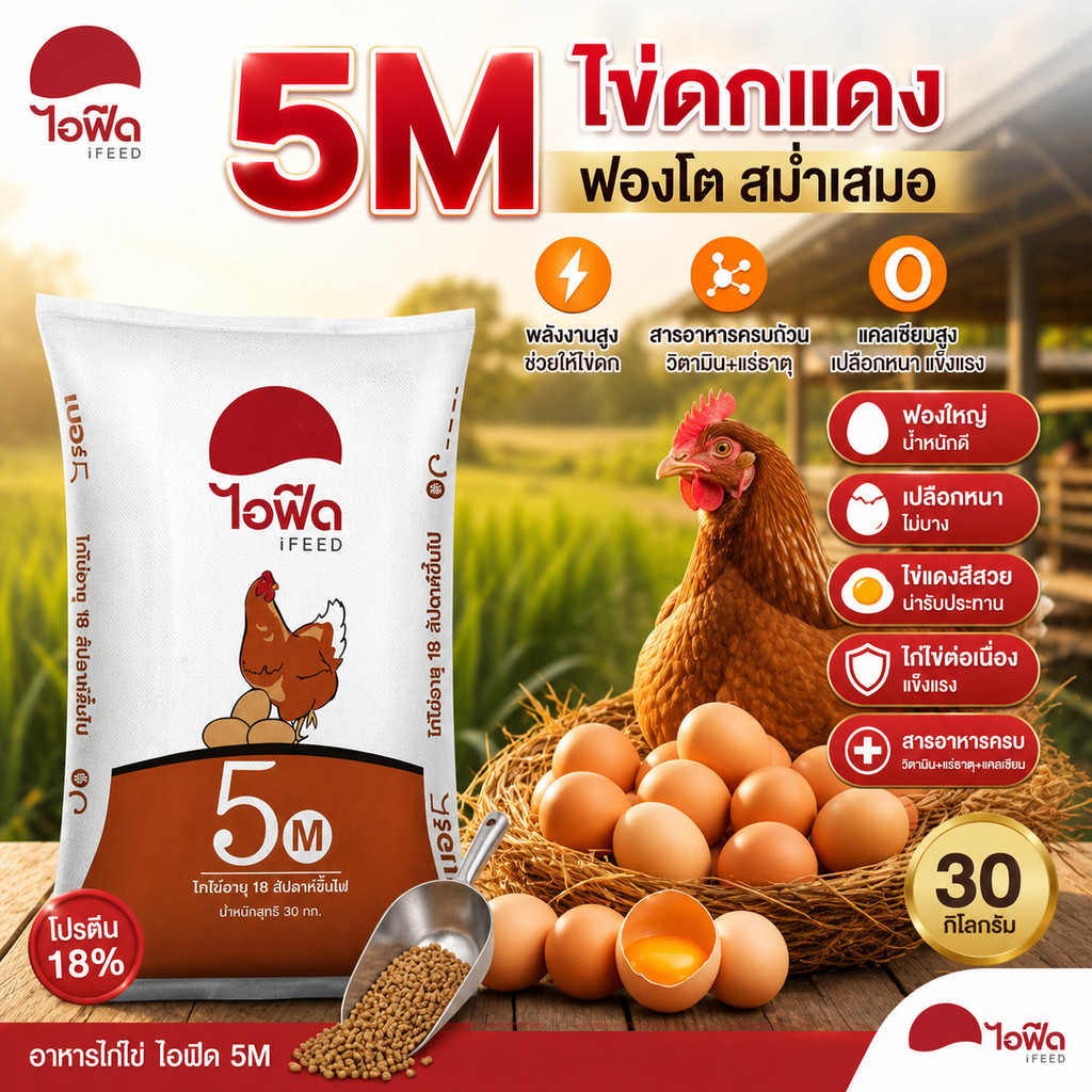 [ยกกระสอบ30กก] อาหารไก่ไข่ ไอฟีด 5M / ไก่ไข่ซันฟีด บรรจุ 30 กิโลกรัม
