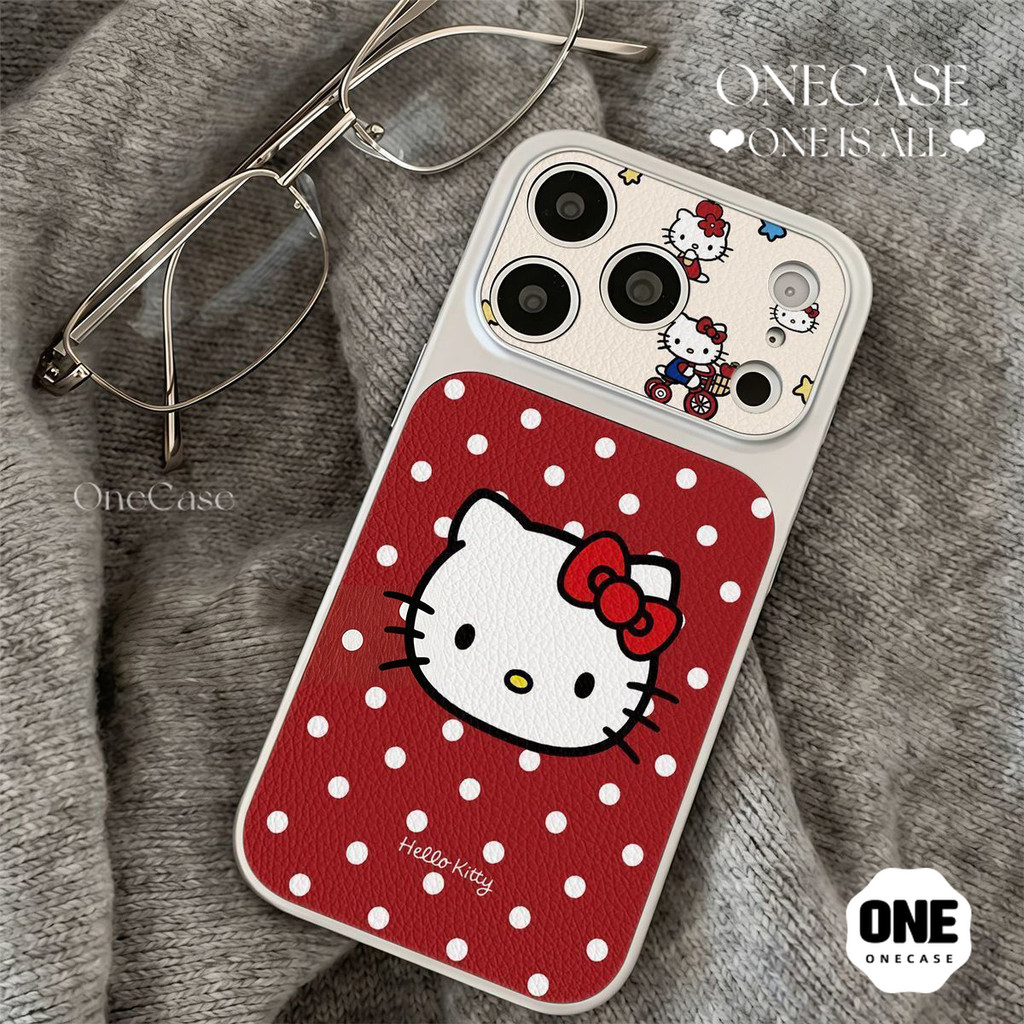 เคสไอโฟนพื้นสีแดงลายจุดขาวคลาสสิก วัสดุลายหนัง หุ้มรอบกันกระแทก สำหรับiPhone 16 12 14 Plus 13 Pro 17 Pro Max 11 15 Air