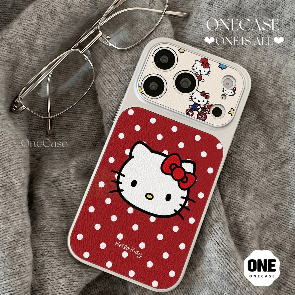 เคสไอโฟนพื้นสีแดงลายจุดขาวคลาสสิก วัสดุลายหนัง หุ้มรอบกันกระแทก สำหรับiPhone 16 12 14 Plus 13 Pro 17 Pro Max 11 15 Air