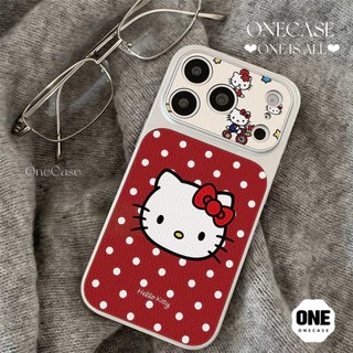 เคสไอโฟนพื้นสีแดงลายจุดขาวคลาสสิก วัสดุลายหนัง หุ้มรอบกันกระแทก สำหรับiPhone 16 12 14 Plus 13 Pro 17 Pro Max 11 15 Air