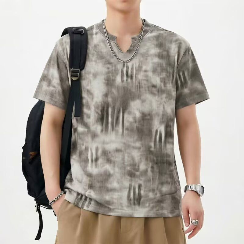 Trail Echo เสื้อยืดแขนสั้นผู้ชาย Tie-Dye แฟชั่นคอกลมลําลอง