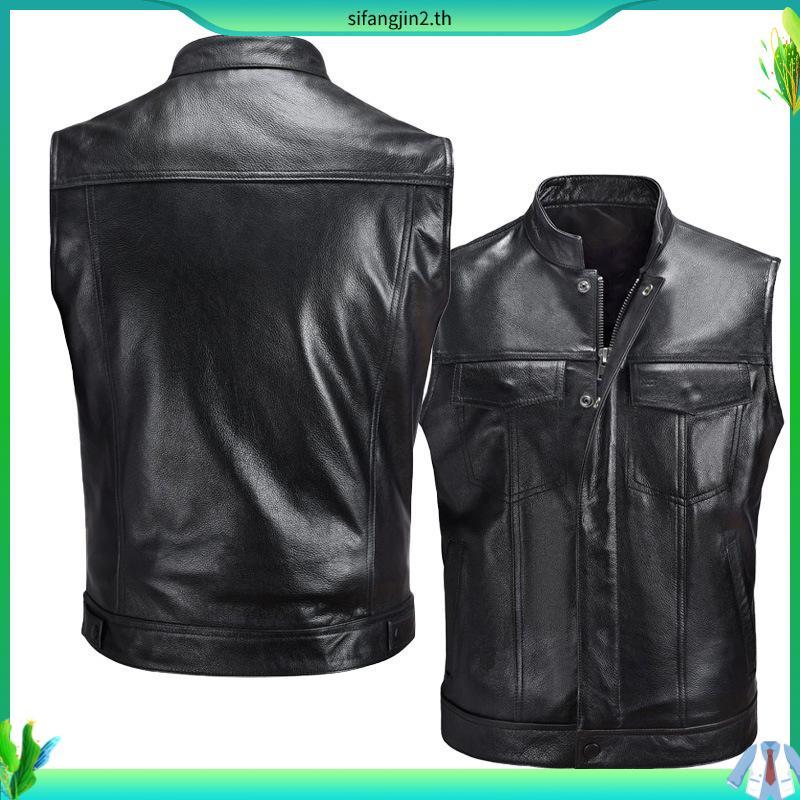 Hudson INDUSTRAIES เสื้อแจ็คเก็ตหนังผู้ชาย SEMI หนัง VEST/ผู้ชายทัวร์รถจักรยานยนต์หนัง VEST