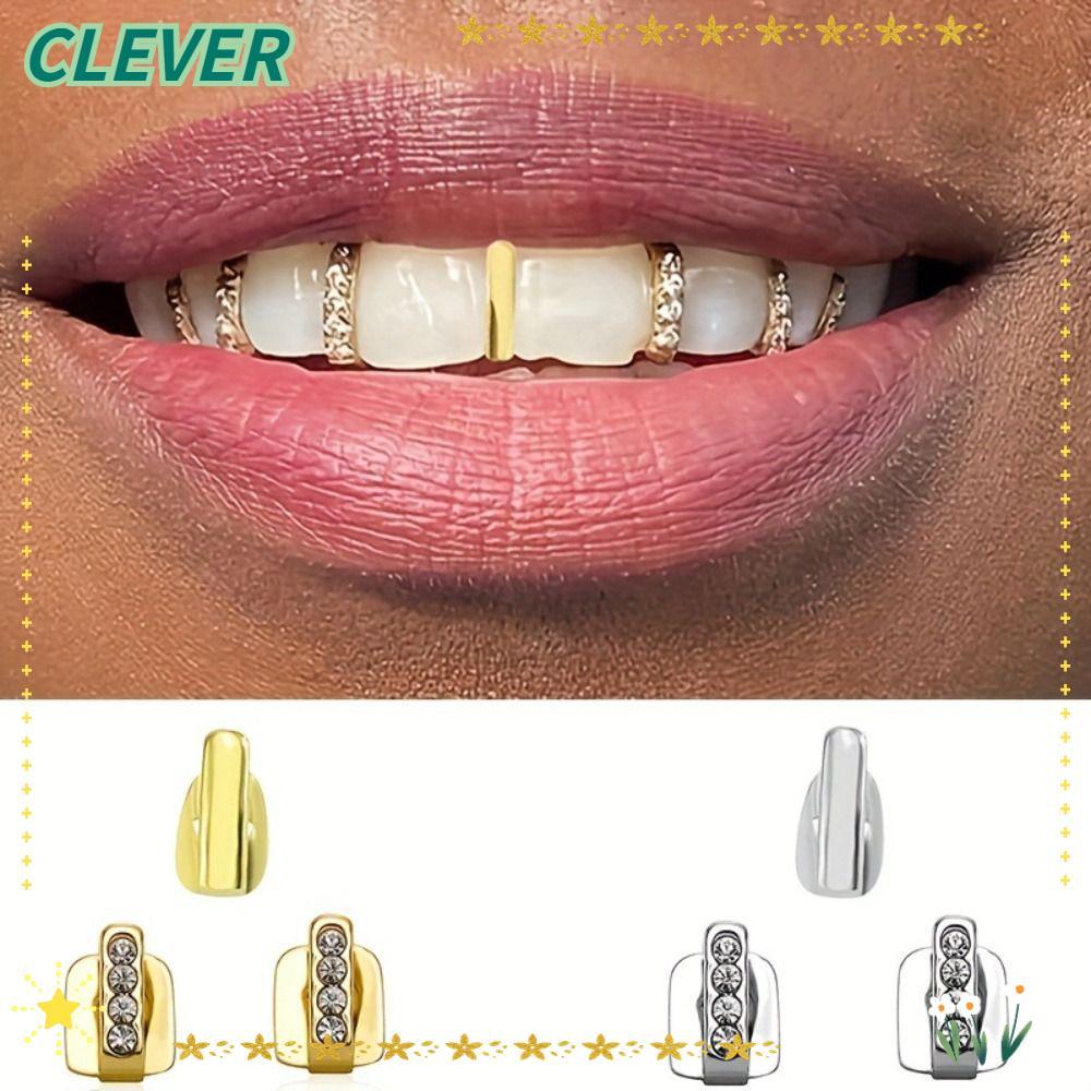 CLEVER 3 ชิ้น Grillz, Shiny Zircon Hollow Hip Hop ฟัน Grillz, Rhinestone ฟันหมวกผู้หญิงผู้ชาย
