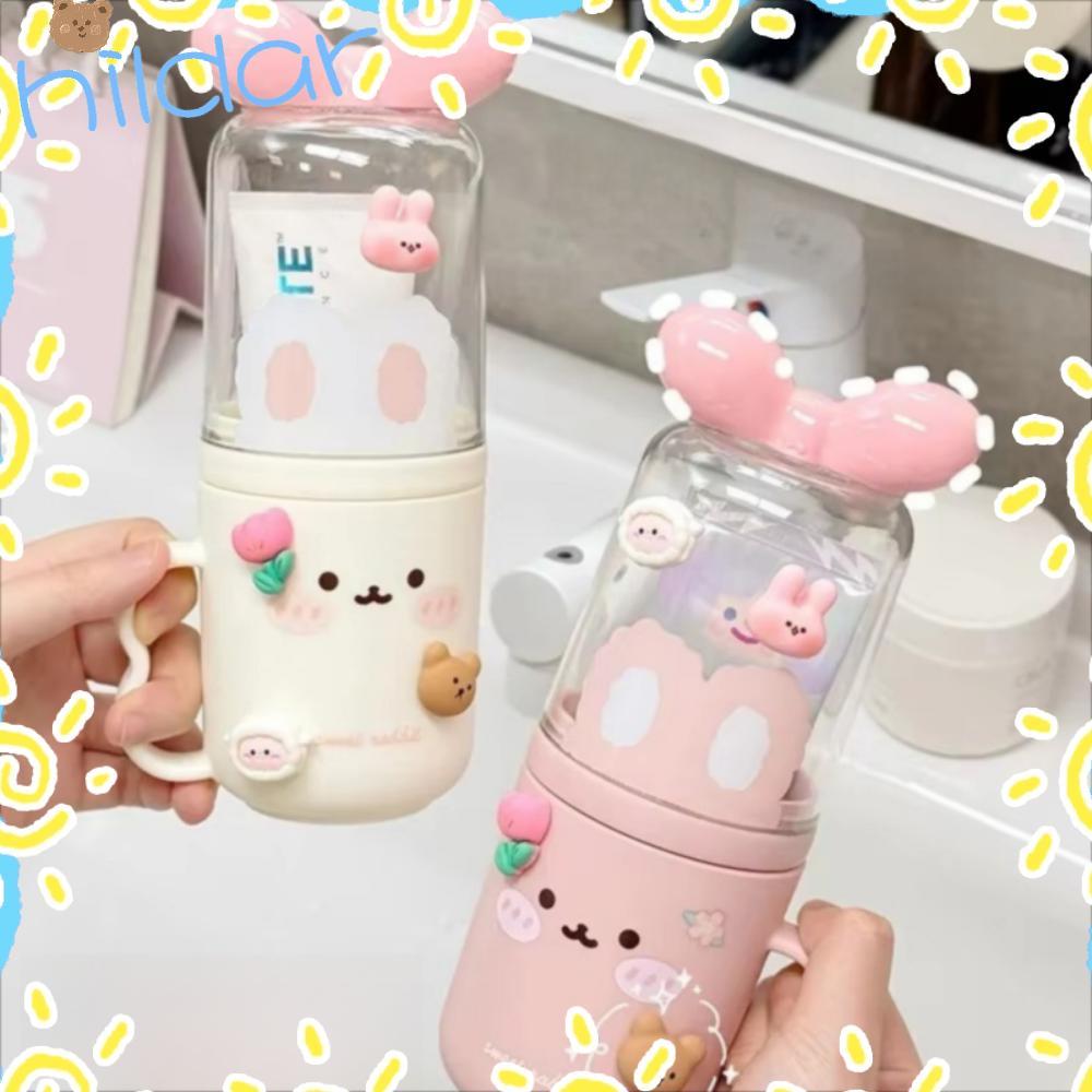 HLAR กล่องเก็บแปรงสีฟัน, ที่ใส่แปรงสีฟันลายการ์ตูนสําหรับเดินทาง, ถ้วยน้ํายาบ้วนปากในครัวเรือนน่ารักล้างถ้วยสําหรับเด็ก