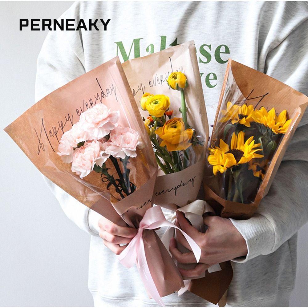PERNEAKY 20/30PCS Rose Packing Sleeve Bag, Transparent Wrapping Sleeve Bouquet Packing Bag, Plastic 