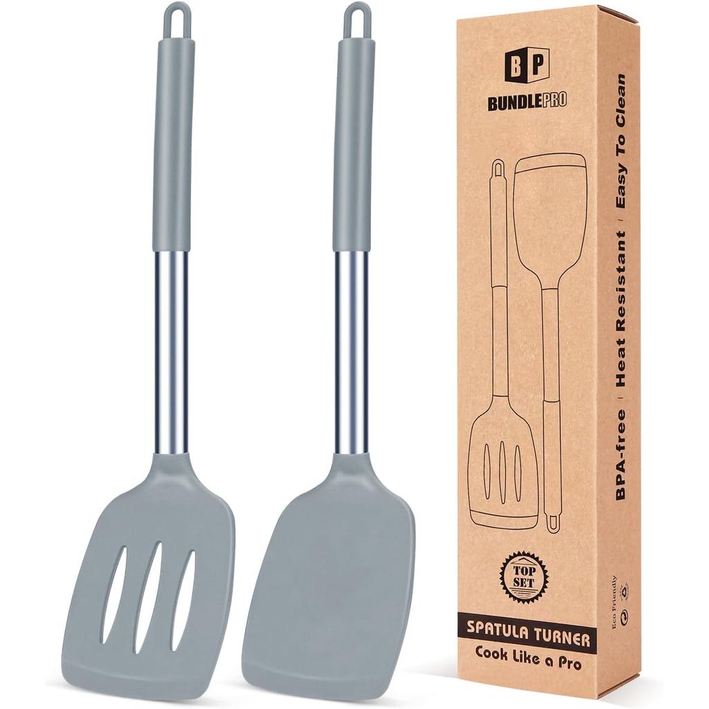 Packof2SolidTurner,NonStickSlottedKitchenSpatulas,HighHeatResistant CookingUtensils,IdealCookwarefor