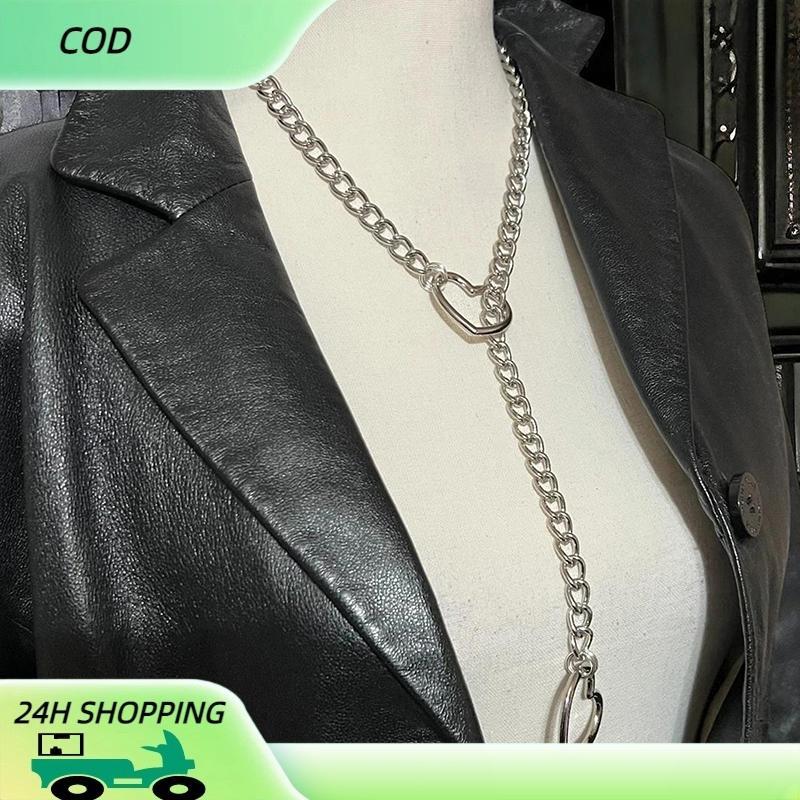 Cod SLIP CHAIN สำหรับผู้หญิงสร้อยแบบสวมติดรอบคอรูปหัวใจสายโซ่ยาวสไตล์คิวบา