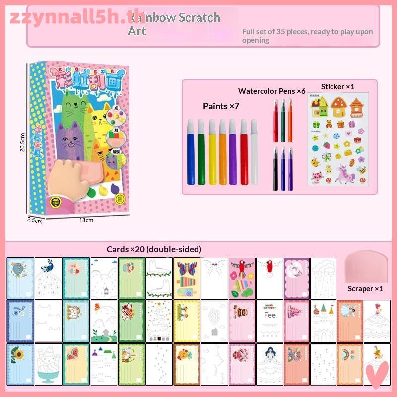 Zzynnall5h 35 ชิ้นปาดน้ํา Art Kids Paint Kit, วัสดุ DIY Magic Reveal Rainbow Scratch Art