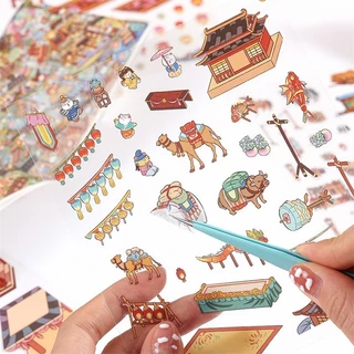 WEI 16 ชิ้น [Flourishing Scroll Series] 3D ภูมิทัศน์สติกเกอร์กันน้ํายาวพิเศษ Tang Palace Night จัดเลี้ยงโคมไฟเทศกาล