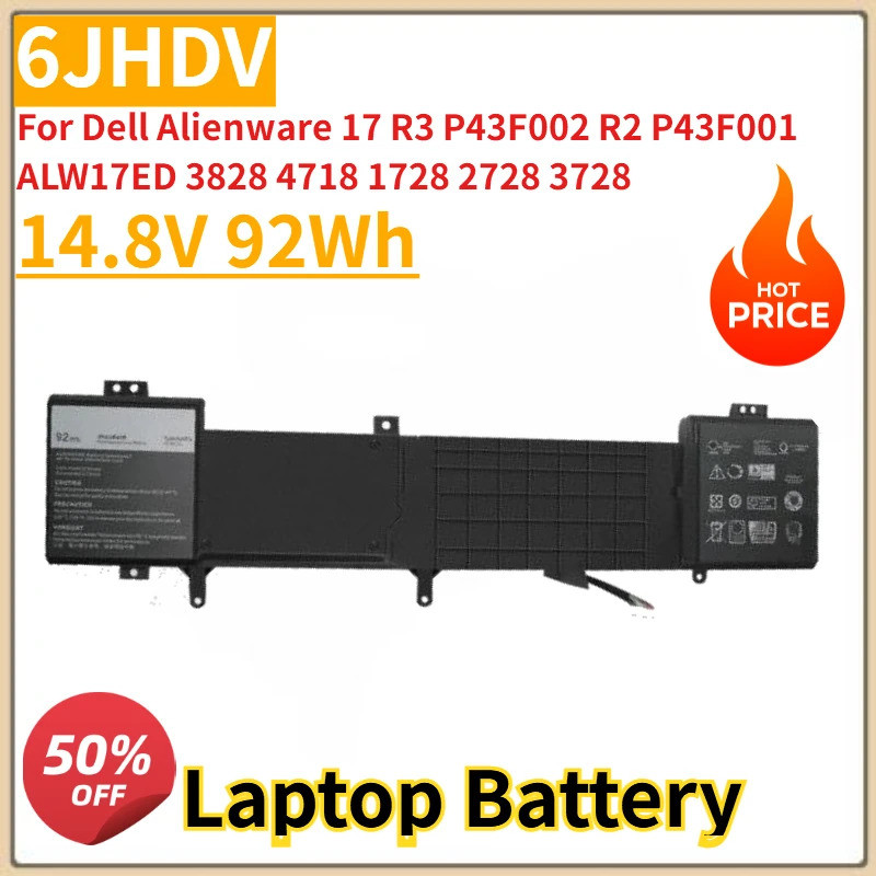 ใหม่ 6JHDV แบตเตอรี่แล็ปท็อป 14.8V 92Wh สําหรับ Dell Alienware 17 R2 P43F001 R3 P43F002 ALW17ED 3828