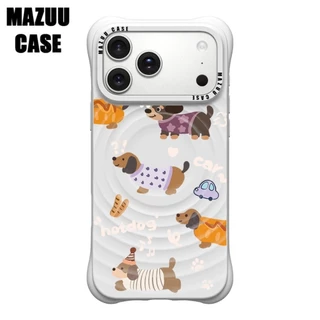 เคสไอโฟน แม่เหล็ก ลอนคลื่น มุมหนากันกระแทก ซิลิโคนขาว ลายสุนัขฮอตดอก สวยงาม iPhone 17 16 15 14 13 Pro Max