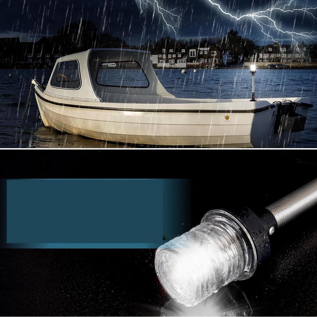 Keenso LED Anchor สีขาว IP67 กันน้ํา 3NM การมองเห็นได้พับลงสําหรับ Pontoons Flats และเรือเบส (9 นิ้ว