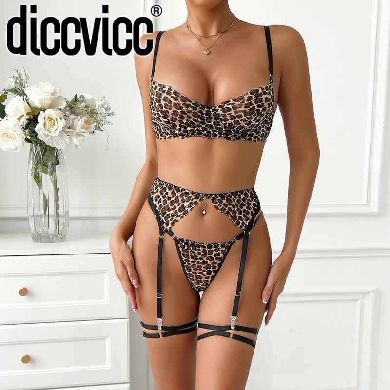 Mn Leopard Lingerie Fine Woman Garter Underwear Ultra Sexy Set Exotic Costume Party Lady Clothes Exo