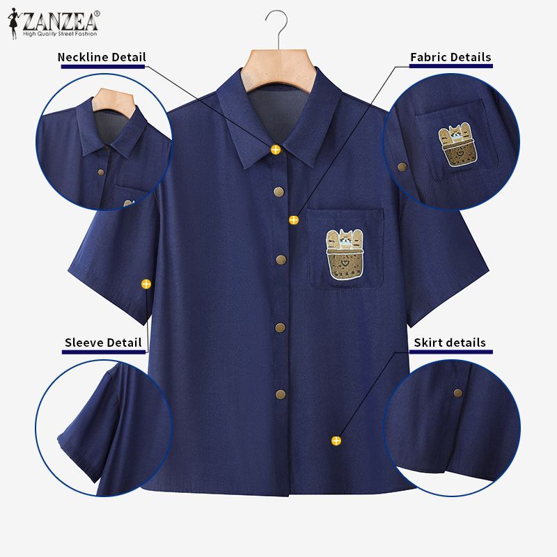 ZANZEA เสื้อเชิ้ตแขนยาวพิมพ์ลายแขนยาวสไตล์เกาหลีของผู้หญิง — صورة 7