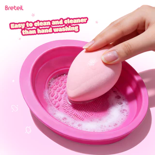 Breteil ชามซิลิโคนสำหรับทำความสะอาดแปรงแต่งหน้า - ดีไซน์พับได้ สำหรับทำความสะอาดแปรงแต่งหน้าและฟองน้ำแต่งหน้า BR-W11