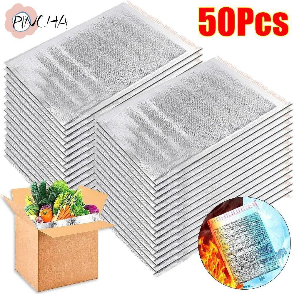 พินชา 50ชิ้น/แพ็คถุงอลูมิเนียมฟอยล์,อาหารความร้อนเครื่องดื่มการจัดเก็บถุงฉนวนกันความร้อน,ผู้ให้บริการจัดส่งบรรจุน้ําแข็งเย็นอุ่นถุงเย็