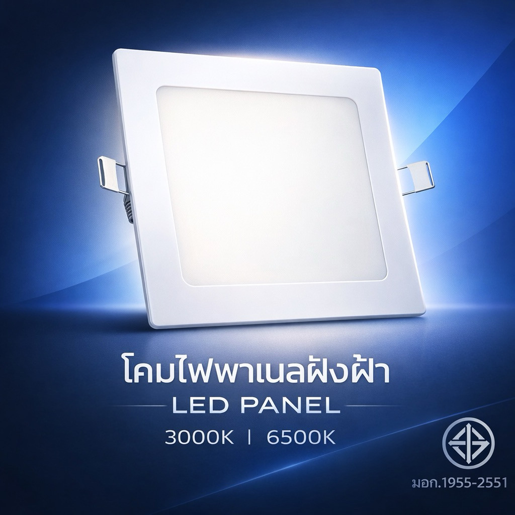 ledโคมไฟฝังฝ้า PanelLightLED 9W 12W 18W มีแสงขาว แสงวอร์ม 2แสง โคมฝังฝ้าติดเพดาน ไฟดาวน์ไลท์ LEDเหลี่ยม
