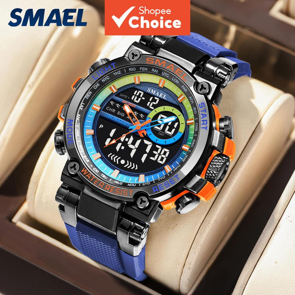 Smael Mens นาฬิกาสปอร์ต Cool Dial Analog-digital กันน้ํา Dual Display สําหรับฟิตเนสสวมใส่ทุกวัน