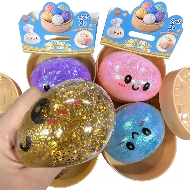 IRWAN1 ความเครียดบรรเทาคริสตัล Bun, นุ่ม Steamer Dumpling Squishy ของเล่น, ตลกน่ารักความวิตกกังวลบรรเทา Glitter Dumpling Pinch Le ของขวัญ