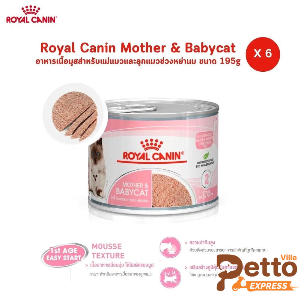 Royal Canin Mother&Baby Cat [6 กระป๋อง] อาหารเปียกลูกแมวและแม่แมว เนื้อมูสนิ่ม ทานง่ายเสริมภูมิคุ้มกัน