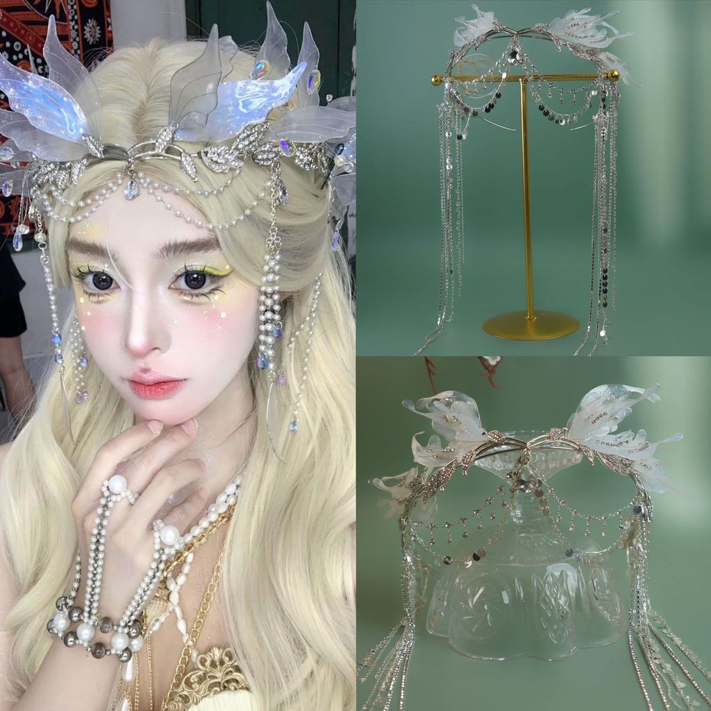 Xiyao พู่ผมมงกุฎ Mermaid Ji สไตล์โบราณสไตล์จีนเงินอุปกรณ์เสริมผม Handmade Fairy Hair Crown ผม Band 5