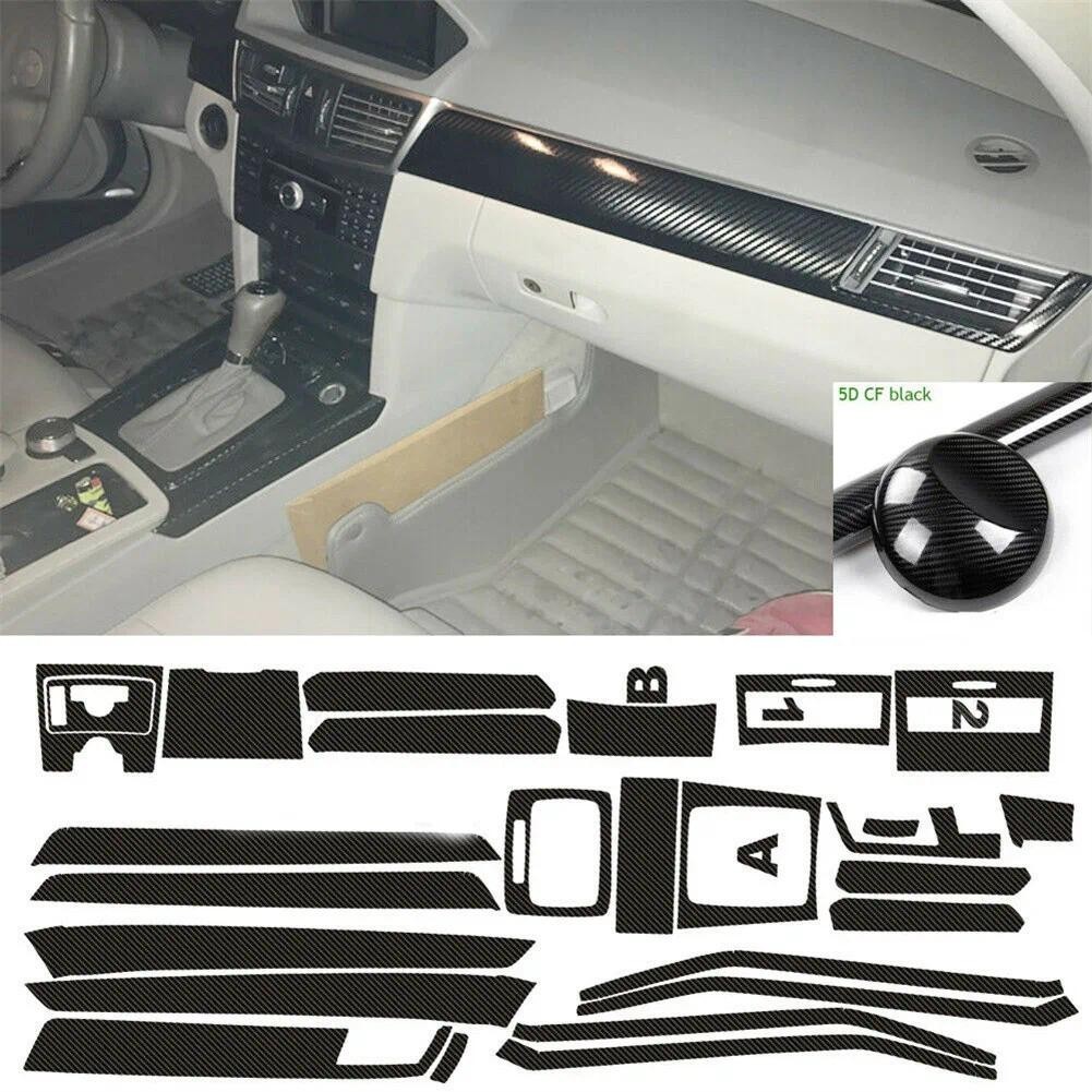 คาร์บอนไฟเบอร์สีดําภายใน Trim สําหรับ Mercedes Benz Class E W212 5D Mouldings Decals รถอุปกรณ์เสริม