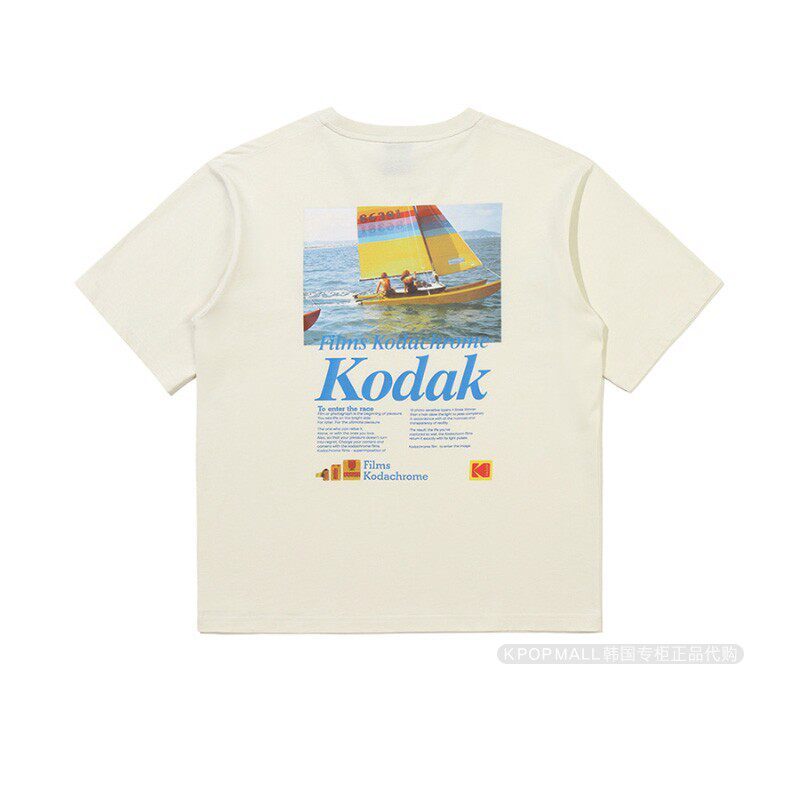 Kodak 26 เสื้อยืดแขนสั้นผู้ชายผู้หญิงสไตล์เดียวกันรอบคอ Casual All-Match ผ้าฝ้ายแท้