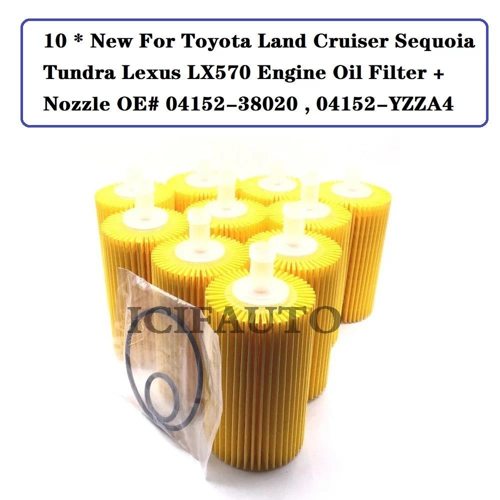 10 * ใหม่สําหรับ Toyota Land Cruiser Sequoia Tundra Lexus LX570 กรองน้ํามันเครื่อง + Nozzle OE # 041