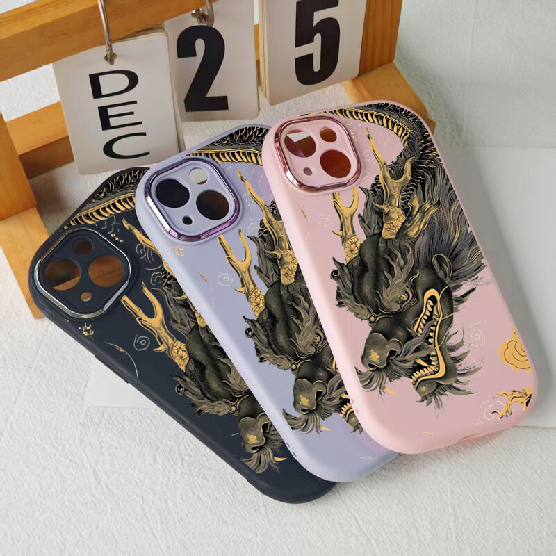 เคสมังกรทองสไตล์คลาสสิก Luxury Asian Art สําหรับ iPhone 11/12/13/14/15/16/17 Pro Max,