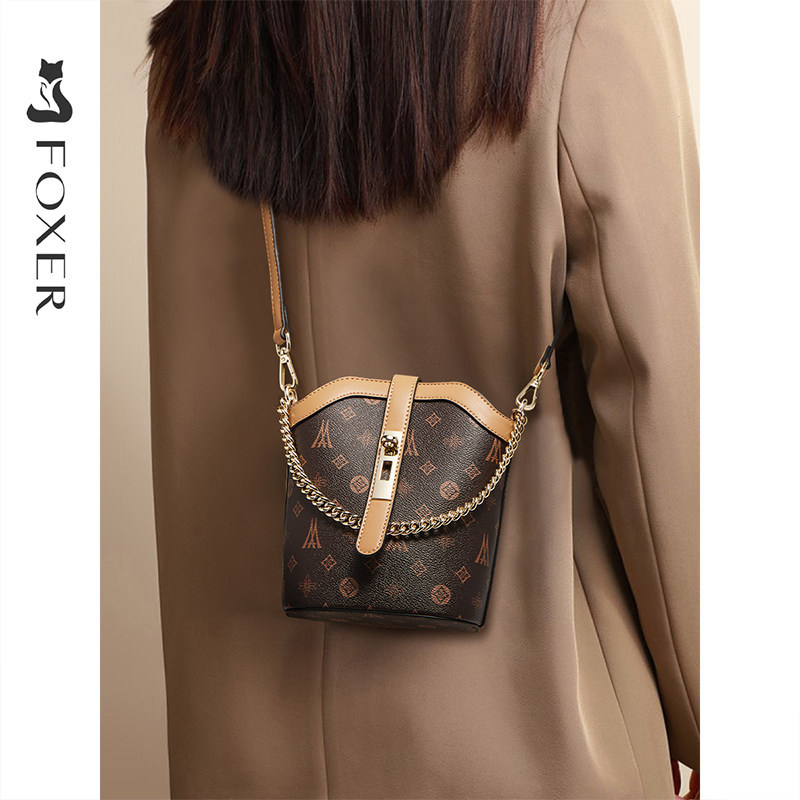 Golden Fox Small Bucket Bag Girls ของขวัญที่ใช้งานได้จริงฟรี 2025 Summer Cross-body Bag High-end Fas