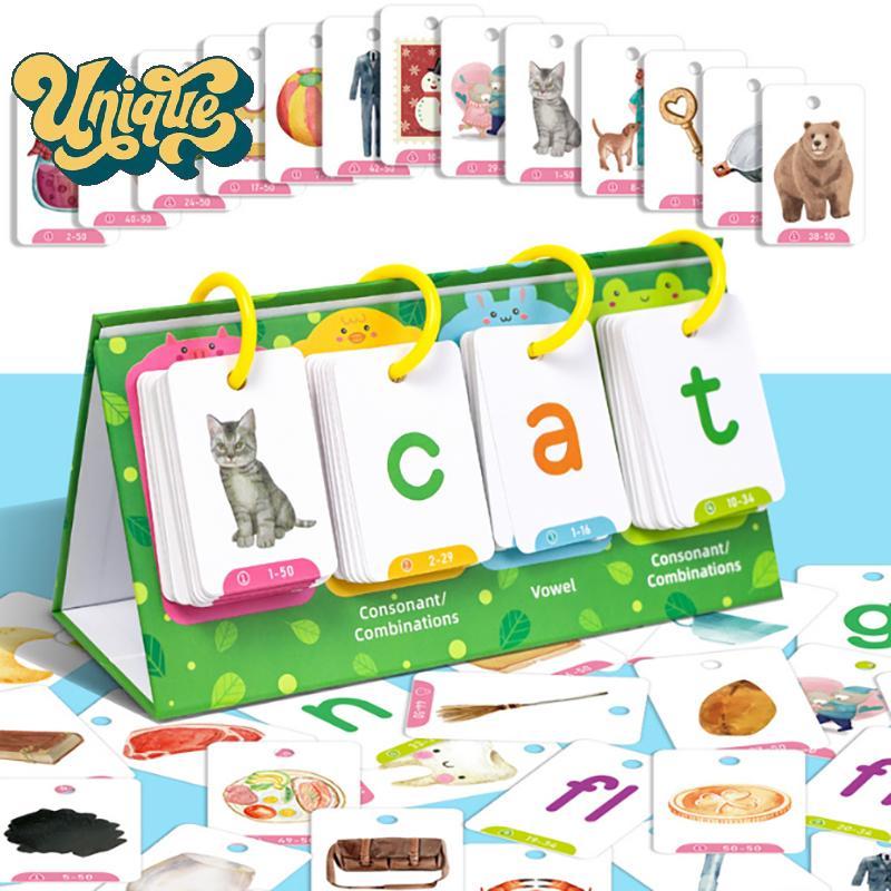 (Unique) Kids CVC Words Flashcards Phonics Flip Chart Word Builder Sight Words กิจกรรมการเรียนรู้เคร