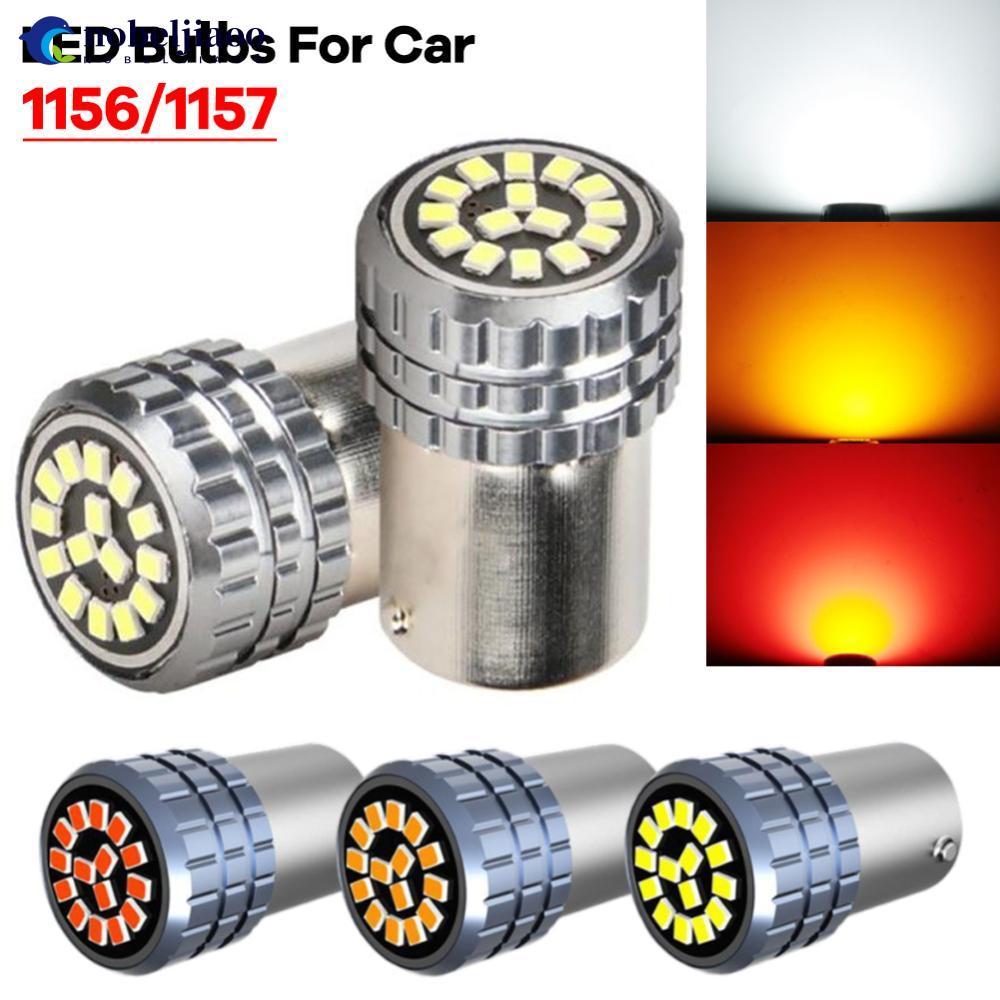 NOBELJIAOO 1 PC 12V LED หลอดไฟรถยนต์ไฟเลี้ยวที่จอดรถไฟเบรค 2016-15SMD สีขาว Amber สีแดง P21W 1156 BA