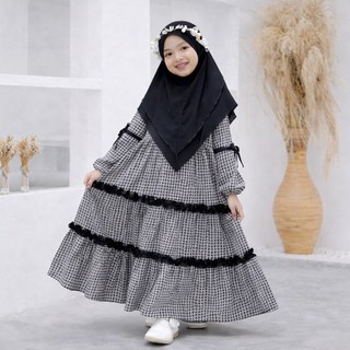 Vallina Outfit Alifah Dress Kids Gamis Muslim Anak Perempuan Knit Ceruty Babydoll