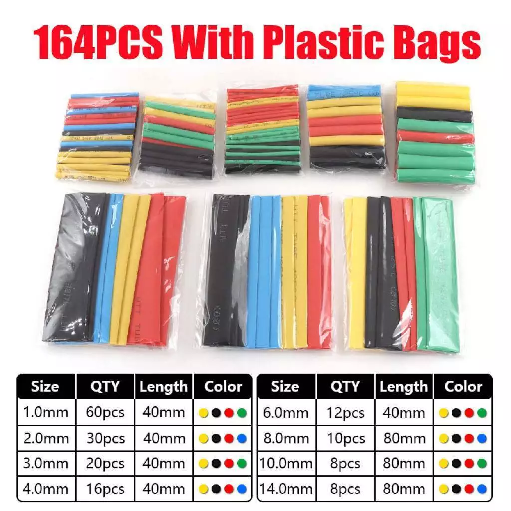 ท่อหด [จำนวน 164ชิ้น, 5สี, 8ขนาด] (1 กล่อง) ท่อหดกล่อง หดได้1เท่า ท่อหดแบบใช้ความร้อน ท่อหดหุ้มสายไฟ ฉนวนหุ้มสายไฟ ท่อหด