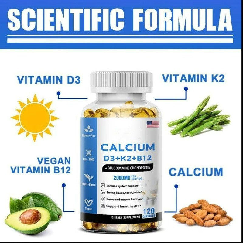 แคลเซียม+D3+K2+B12+Glucosmine&CondroitinComplexCapsules|120CapsulesMulti-VitaminSupport