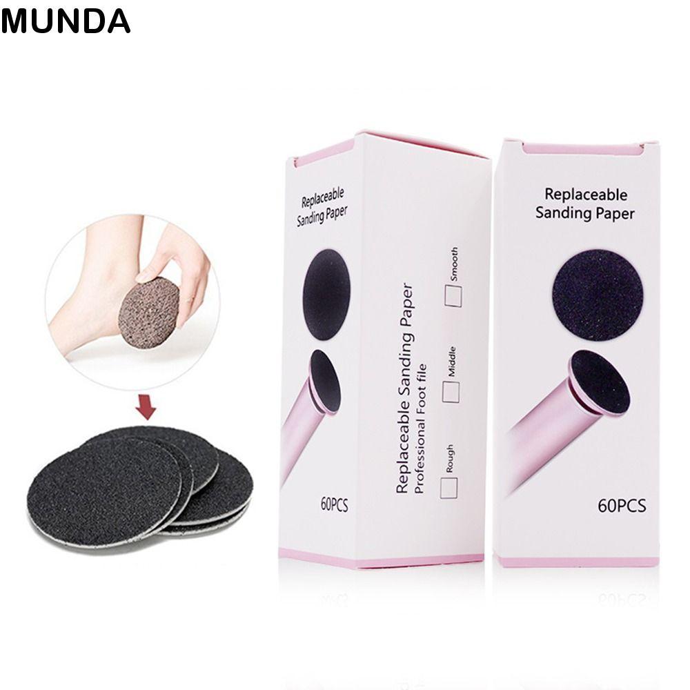 MUNDA 60 ชิ้น/ล็อตเปลี่ยนดิสก์กระดาษทราย,ซิลิคอนคาร์ไบด์ 80/100/180 กรวดกระดาษขัด, Home Dead Skin Calluses Pedicure เท้าแฟ้มไฟฟ้าเท้าแคลลัส Remover