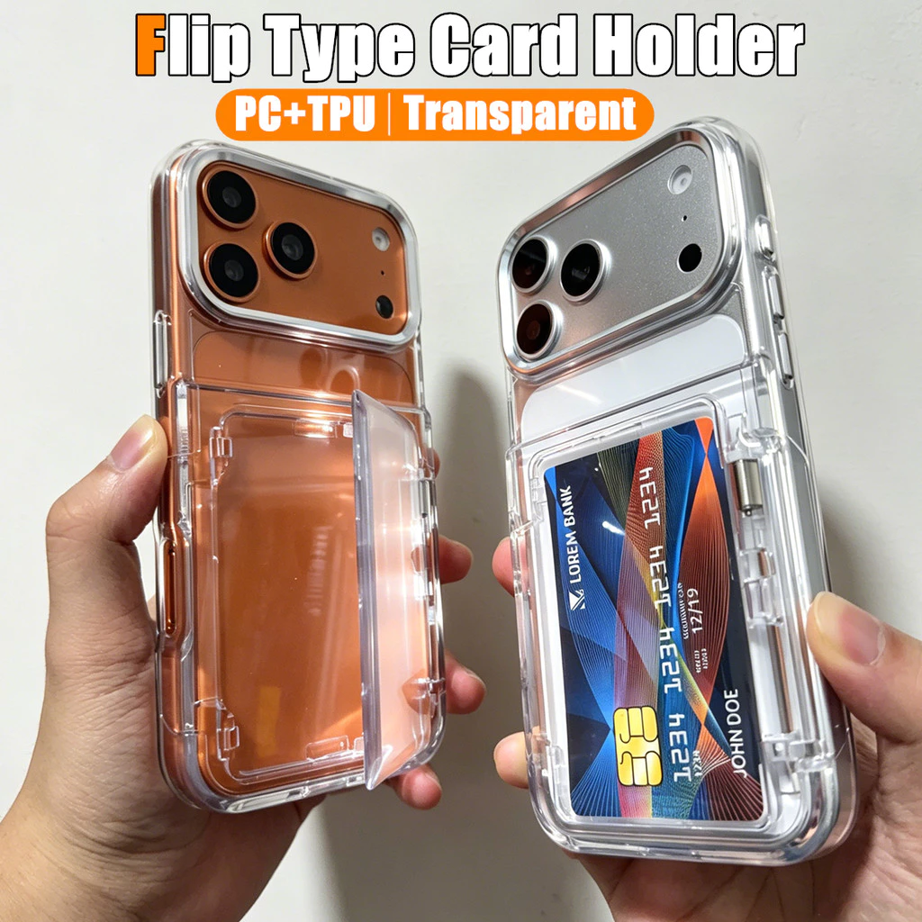 หรูหราโปร่งใสพลิกประเภทผู้ถือบัตรสําหรับiPhone 17 Pro Max 17 Air 16 Pro Max 15 14 13 Pro Max 15 16 Plus 12 Pro Max 11 15 Pro MaxกันกระแทกTPU + อะคริลิคเคสโทรศัพท์ใส