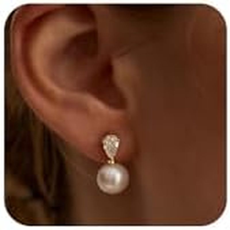 earl Dangle Earrings for Women, Dainty Wedding Bridal Earrings 14k Gold Plated Pearl Drop Earrings f