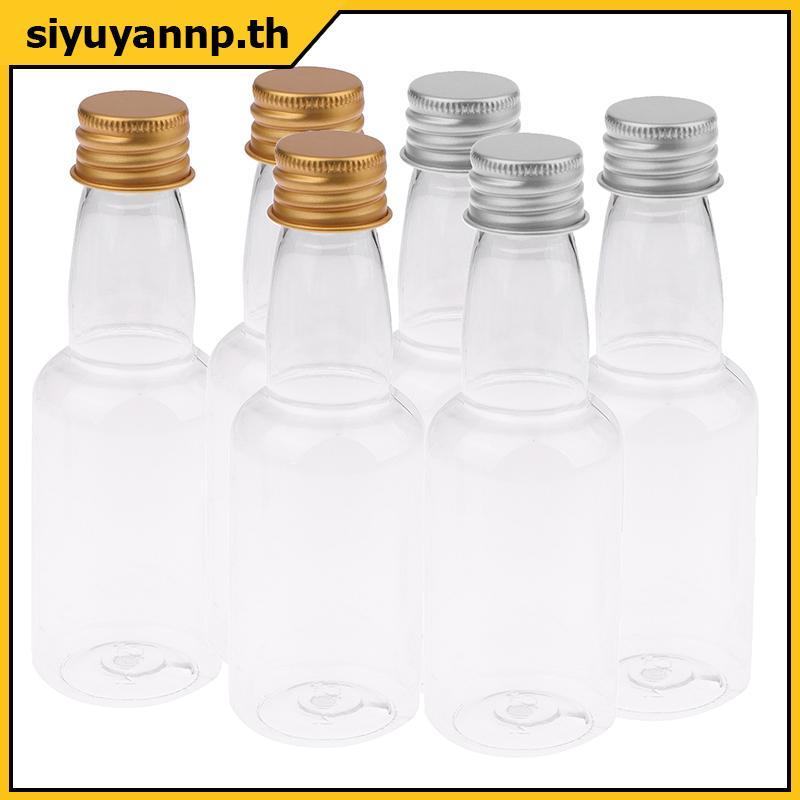 SIYUY 10 ชิ้น 50 มิลลิลิตร Mini Clear PET รีฟิลขวดไวน์ขนาดเล็กสําหรับงานแต่งงานขวดเหล้าพร้อมฝาปิดสกรูป้องกันการรั่ว,