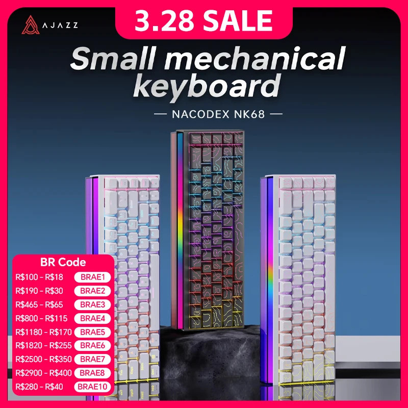 ใหม่ AjazzNacodexNk68 Mechanical Keyboard Terrain Keycap RGB Light Bar 68-Key Wired Game Office คีย์