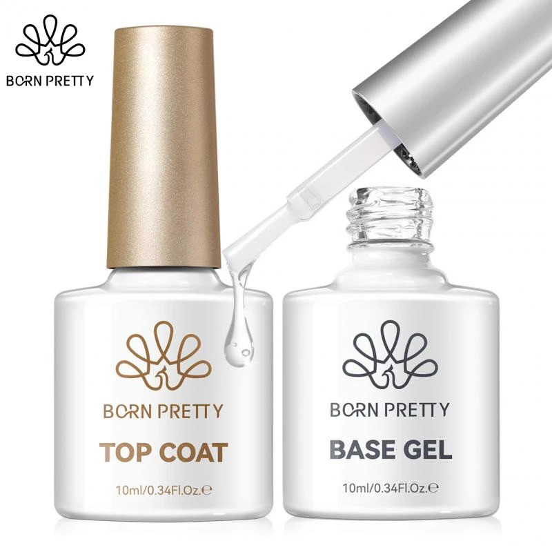 BORN PRETTY Super Top Coat และฐานเจลเล็บสําหรับเจลโปแลนด์กึ่งถาวรเคลือบเงายาง Top Coat 10ml เล็บอุปก