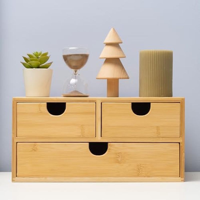 MEEDEN Bamboo Desk Organizer with Drawers: Desktop Storage Container with Shelf - Tabletop Storage O