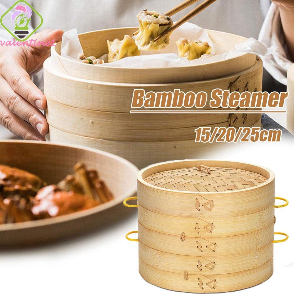 VALENTINE Bamboo Steamer Dimsum ผักเครื่องครัวเพื่อสุขภาพไม้พร้อมที่จับตะกร้าทําอาหาร