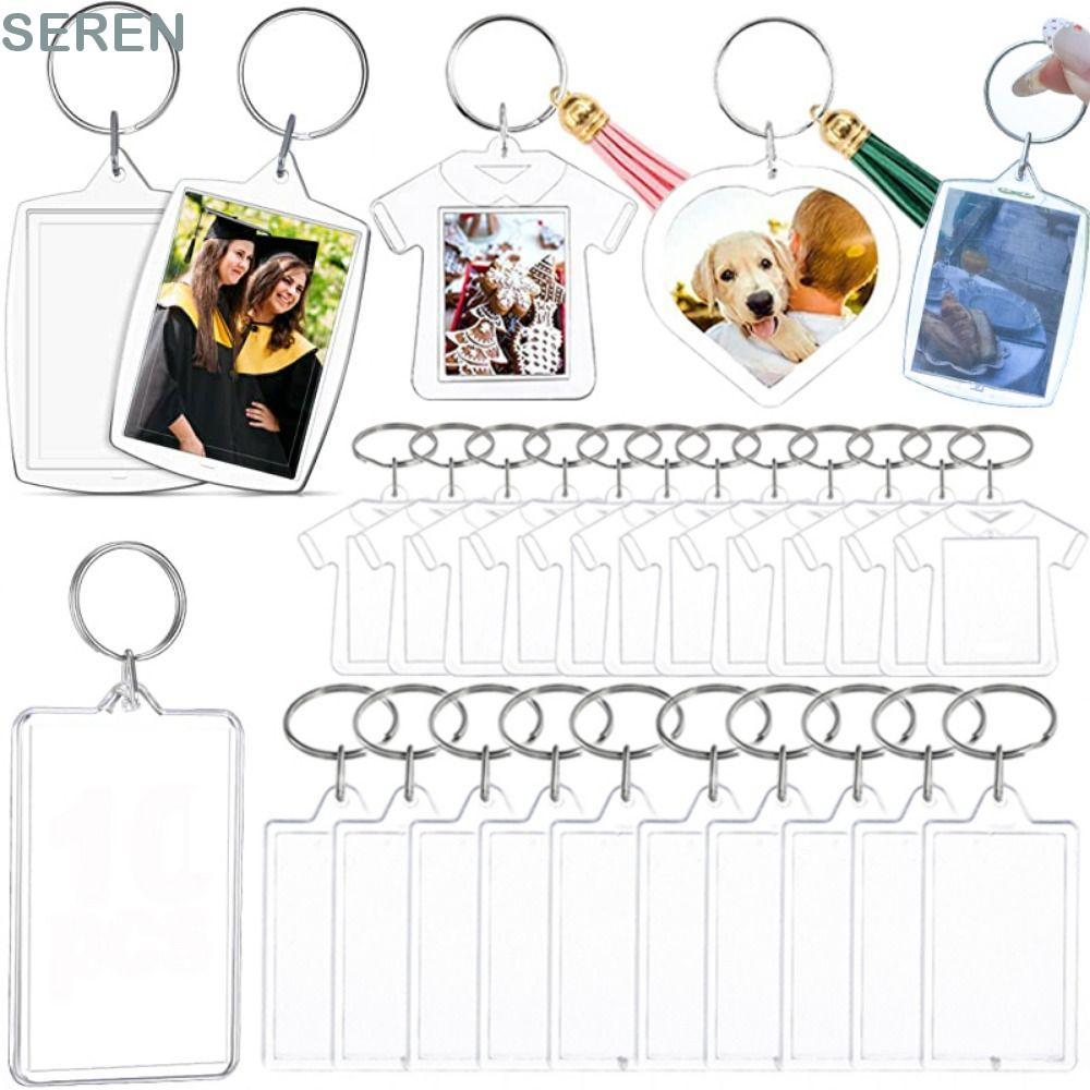 SEREN 5 ชิ้นกรอบรูปพวงกุญแจ,อะคริลิค Snap-In Custom ใส่ Photo Blank พวงกุญแจ,โปร่งใสจี้พู่พวงกุญแจรู
