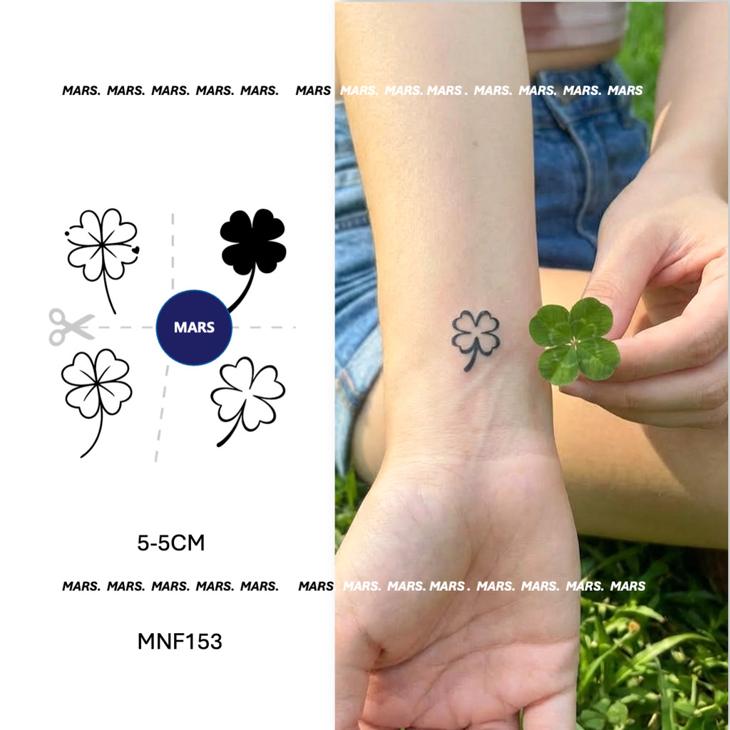 Mars Tattooเทคโนโลยีใหม่เมจิก ติดทนนาน 2 สัปดาห์ รอยสักกึ่งถาวร รอยสักชั่วคราว สติ๊กเกอร์รอยสัก สักปลอม "โคลเวอร์สี่ใบ" MNF153